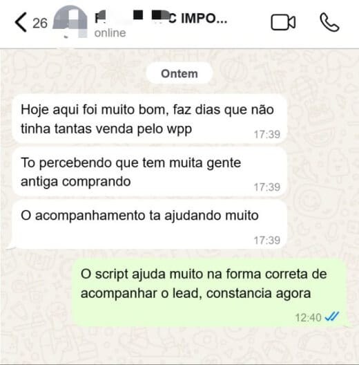 Conversa de WhatsApp de cliente com mais vendas pelo WhatsApp